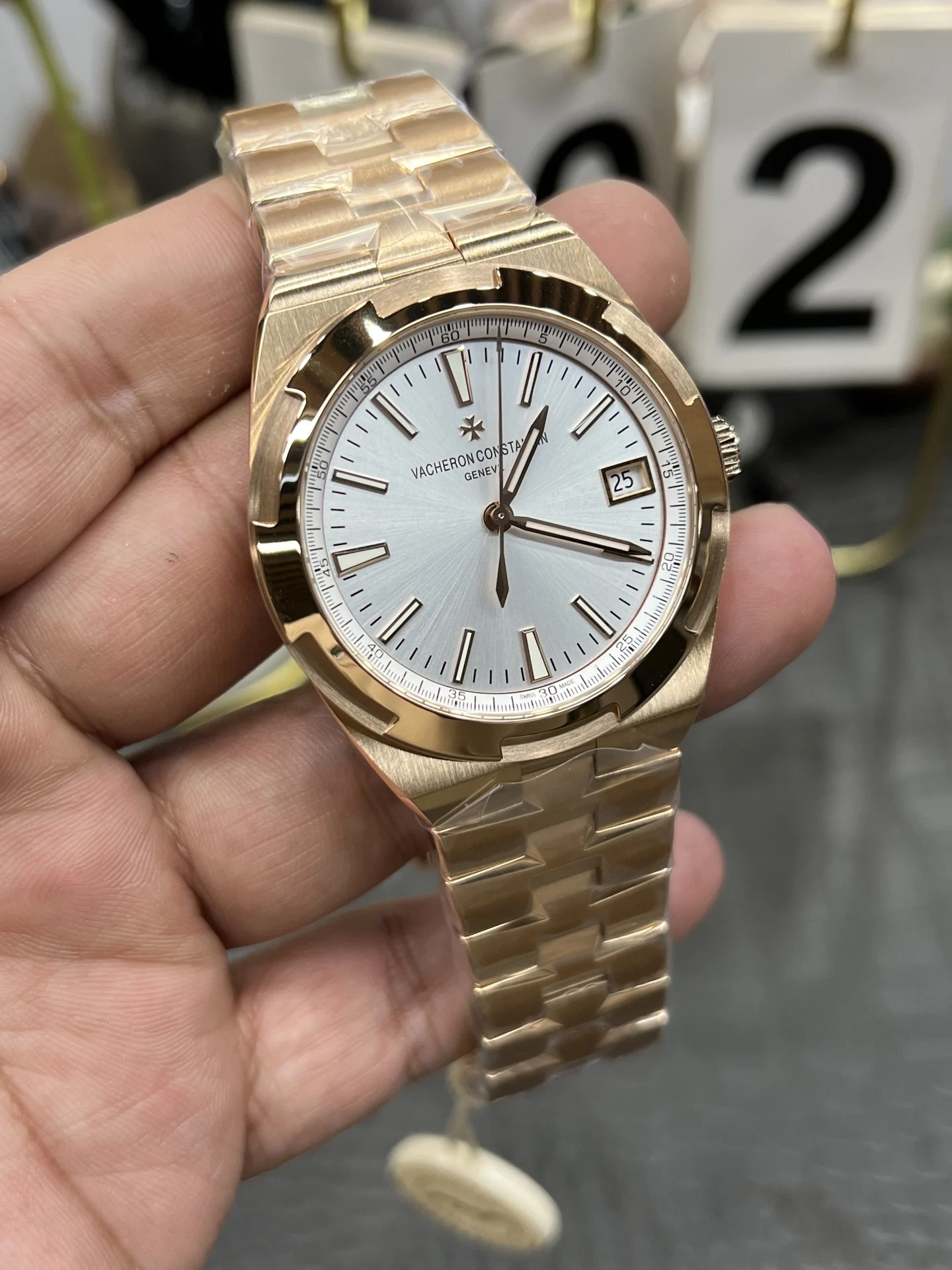 Vacheron Constantin Overseas Steel White Dial — photographed off the sweep