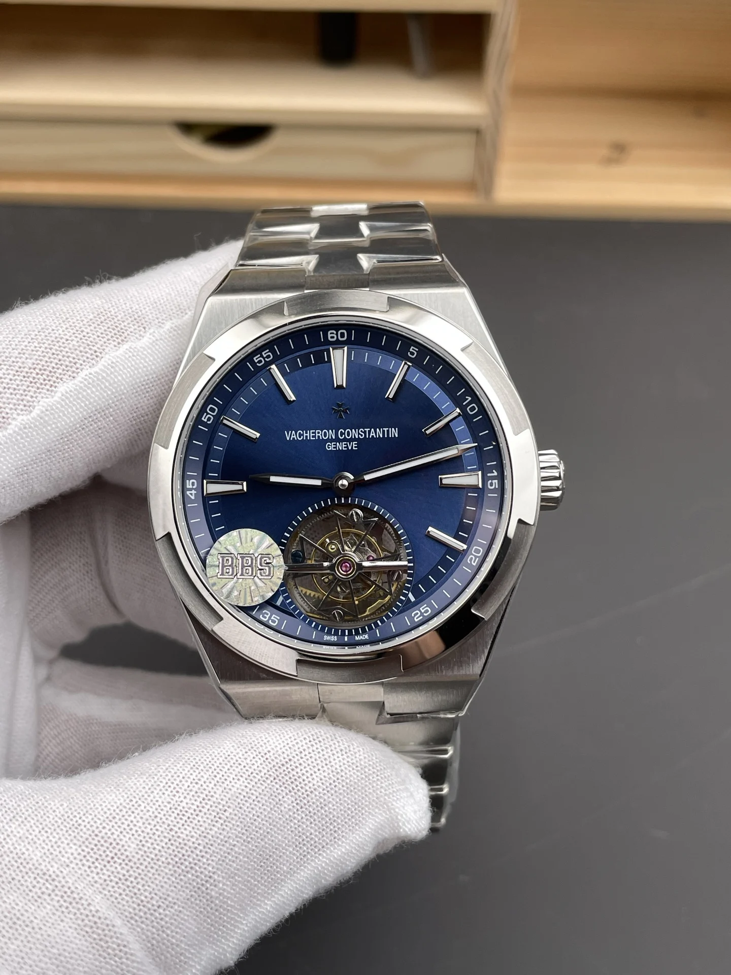 Vacheron Constantin Overseas Tourbillon Blue Dial 42.5mm — photographed off the sweep