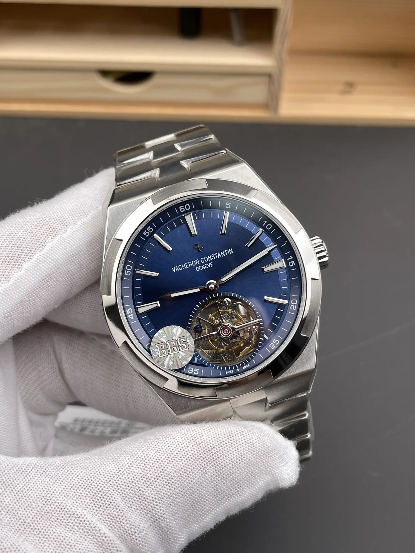 Vacheron Constantin Overseas Tourbillon Blue Dial 42.5mm — photographed off the sweep