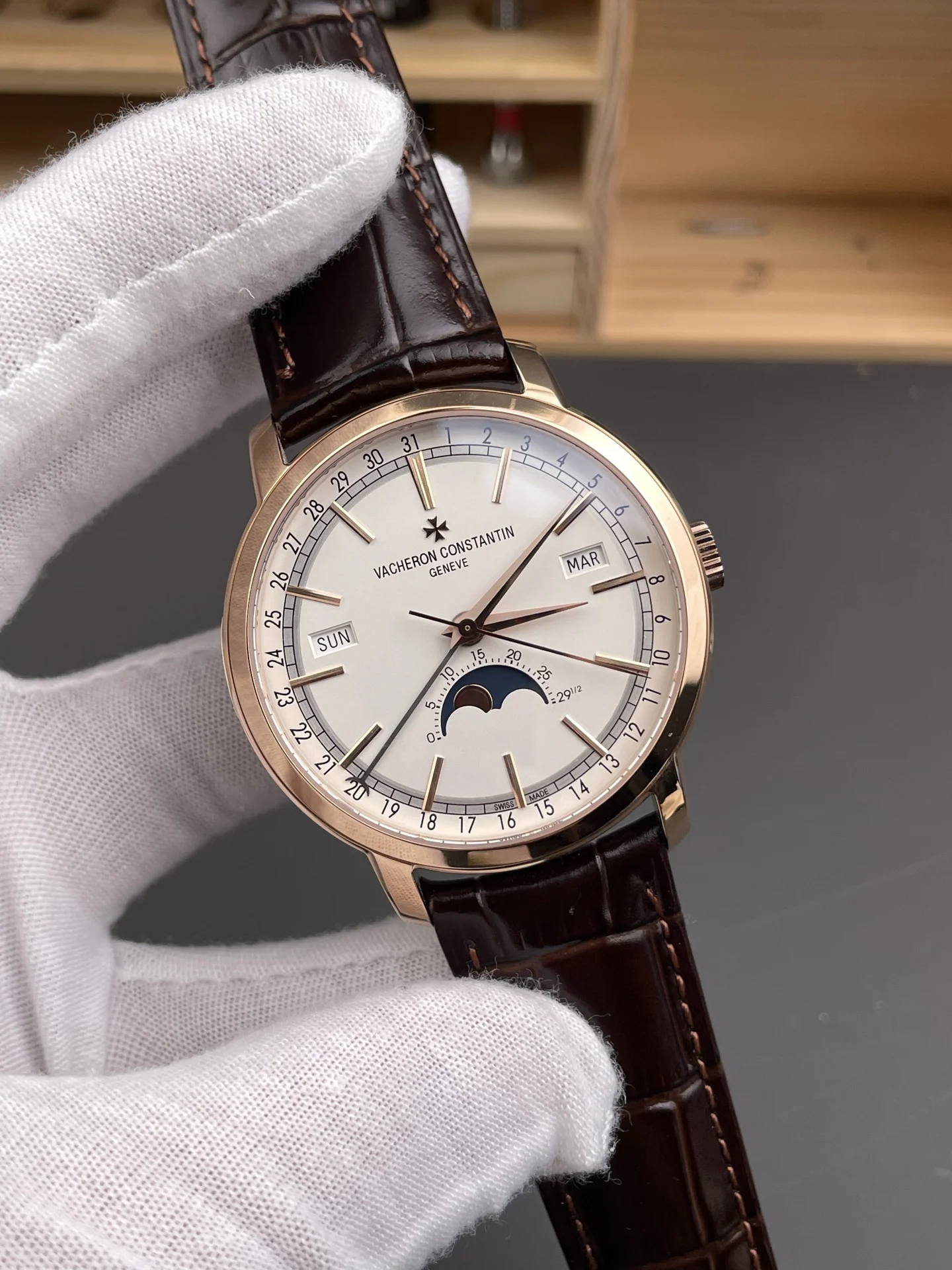 Vacheron Constantin Rose Gold White Dial — photographed off the sweep