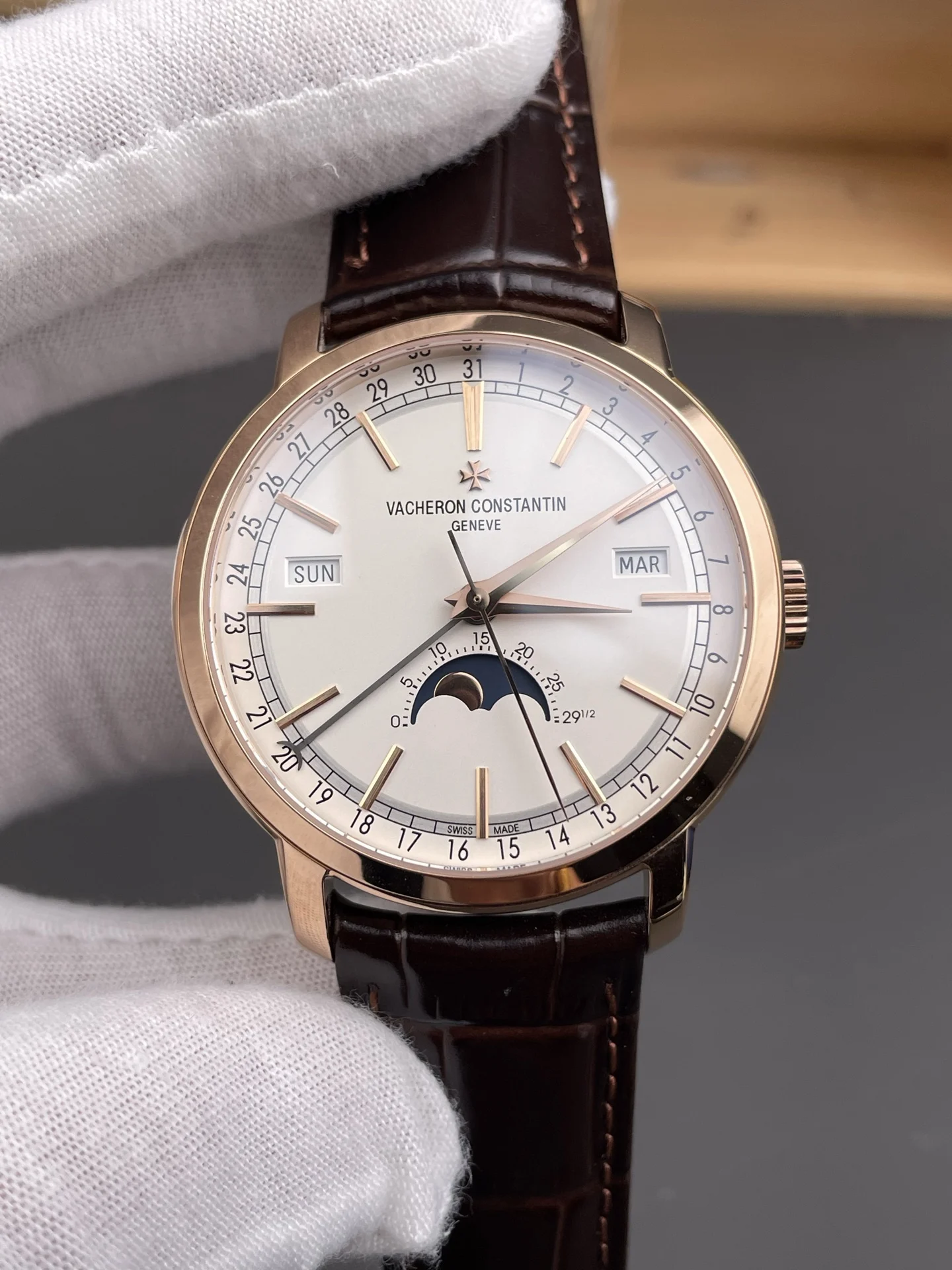 Vacheron Constantin Rose Gold White Dial — photographed off the sweep