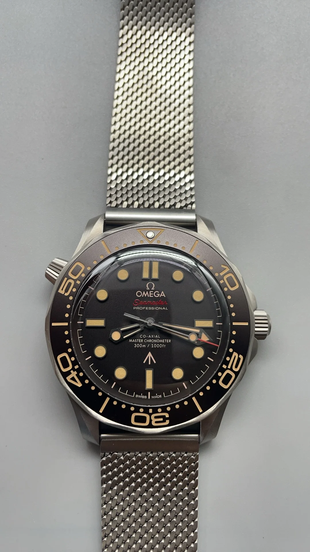 VSF, 007 Flawless, Titanium, New Movement, New Strap — photographed off the sweep