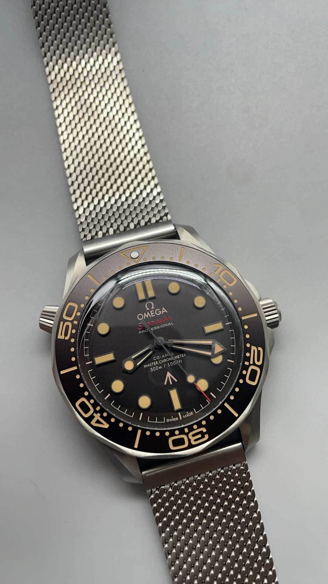 VSF, 007 Flawless, Titanium, New Movement, New Strap — photographed off the sweep