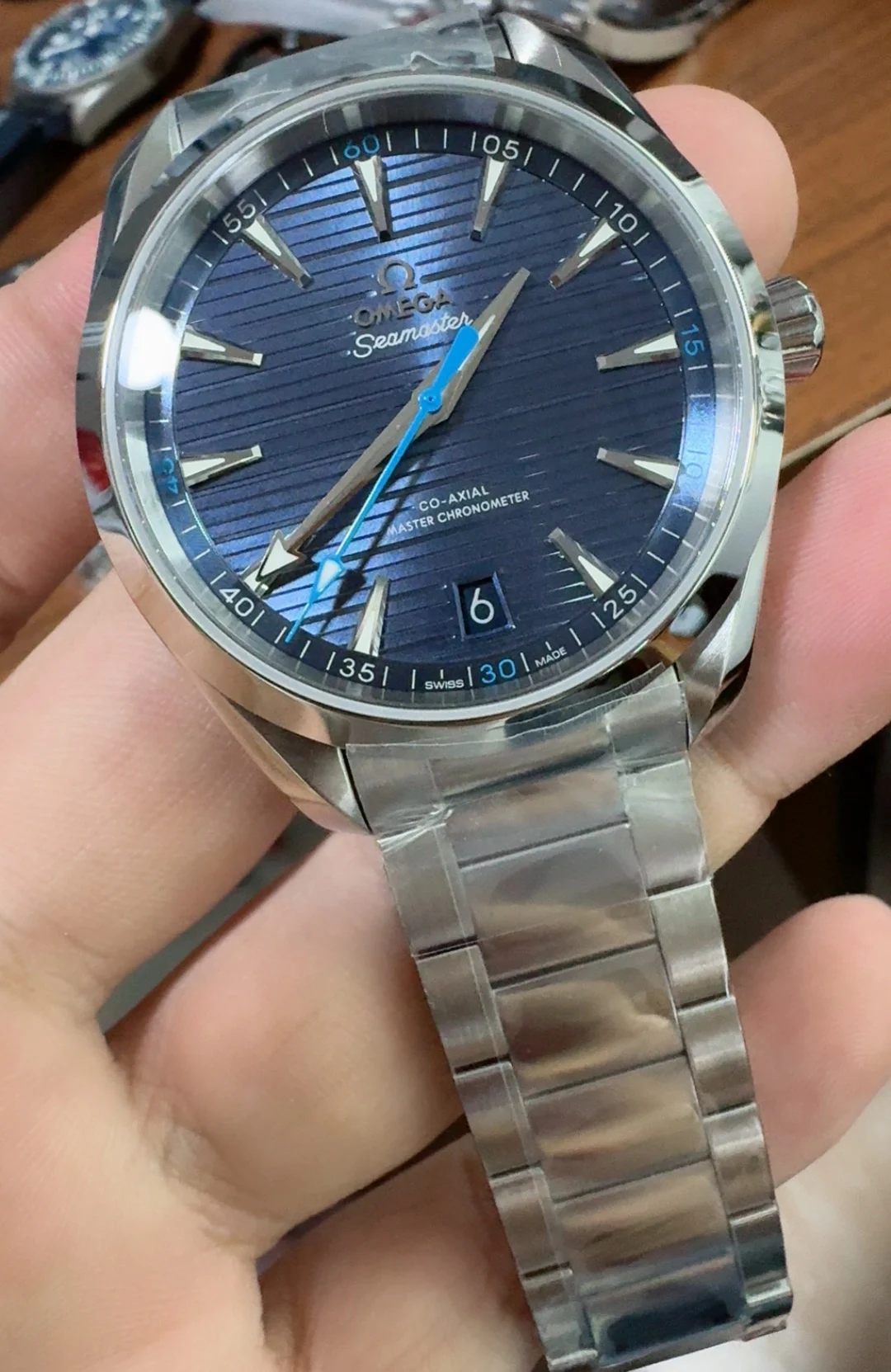 Vsf, 41mm, light blue teak — photographed off the sweep