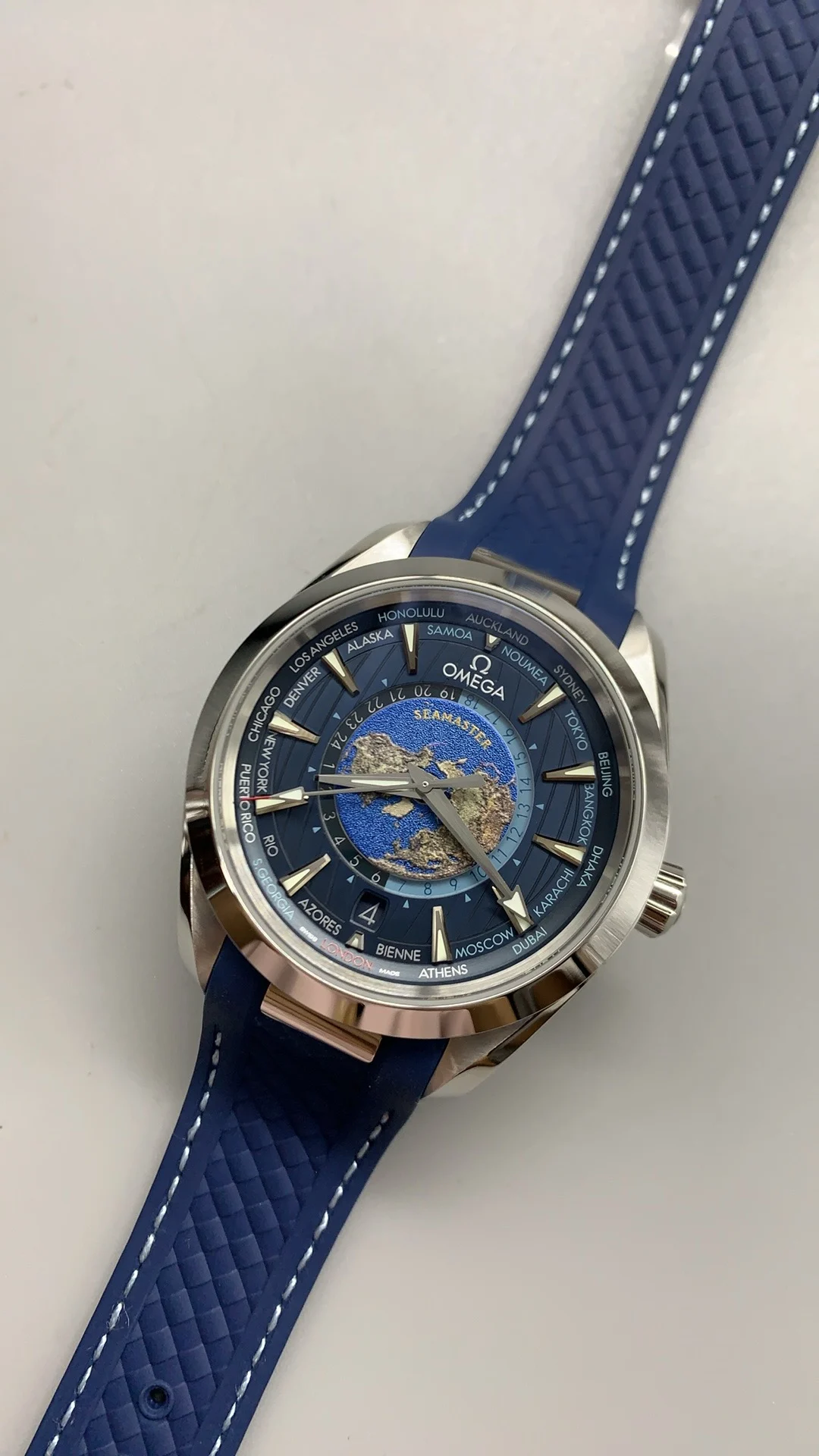 VSF, Blue World, rubber strap style — photographed off the sweep
