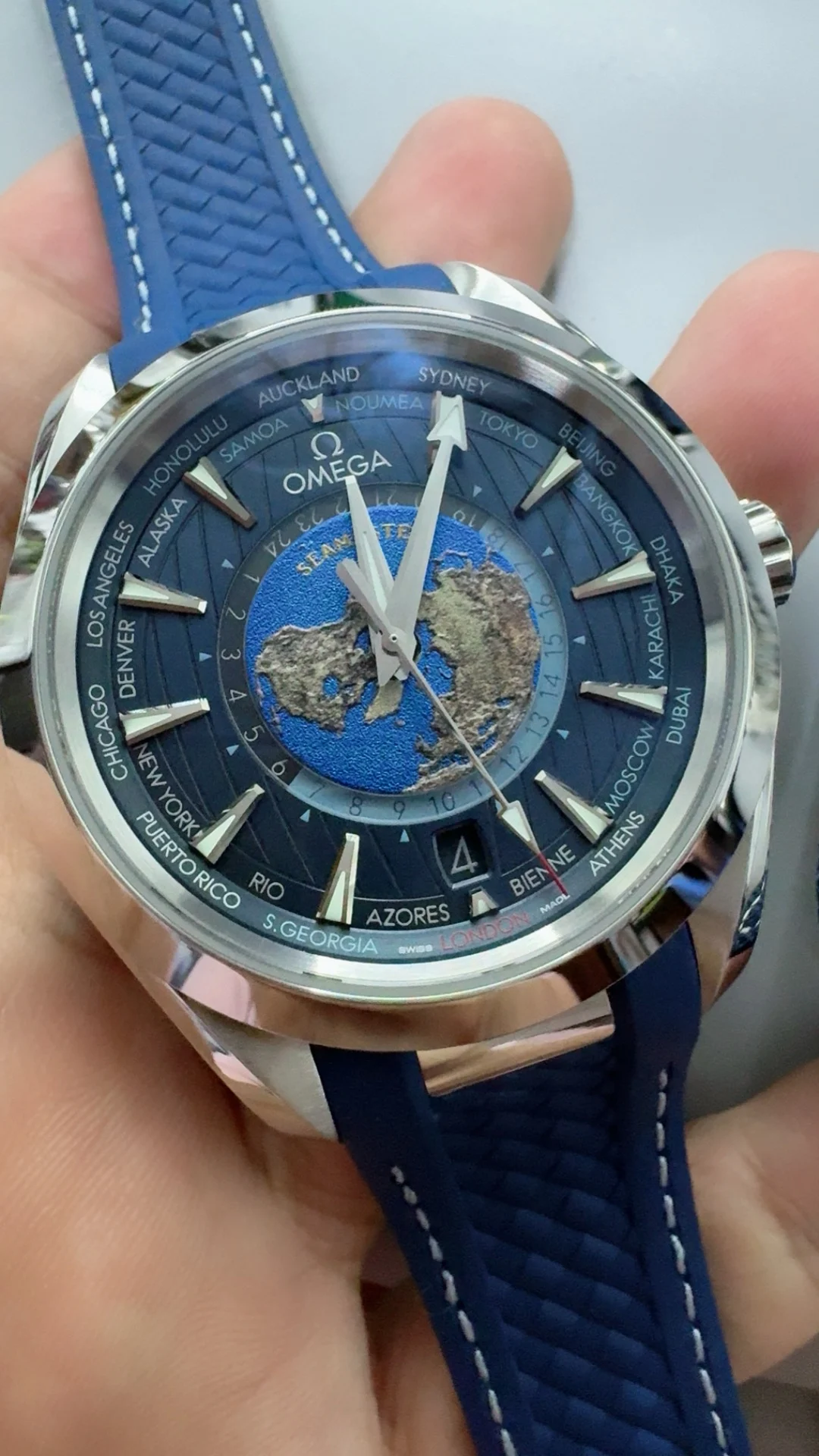 VSF, Blue World, rubber strap style — photographed off the sweep