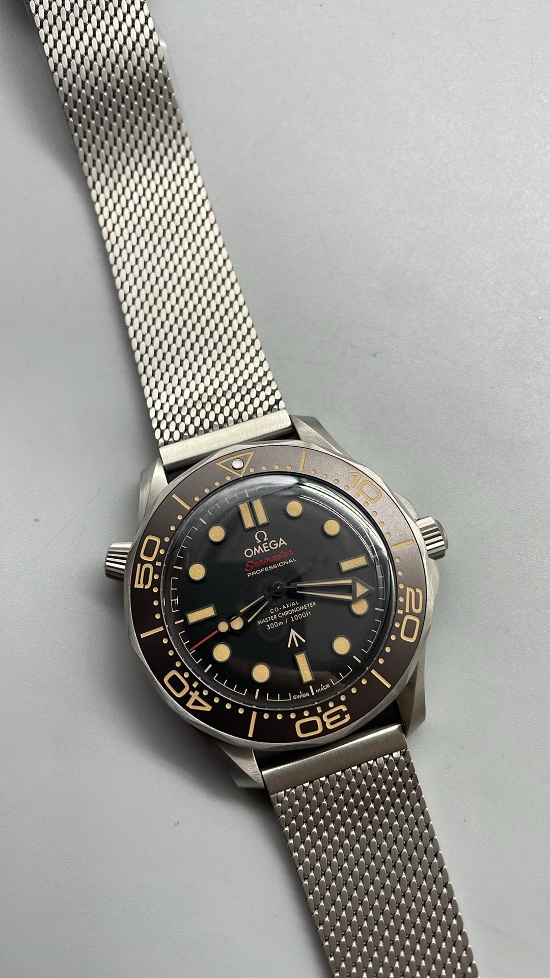 VSF, titanium, 007 flawless, new movement, new strap — photographed off the sweep