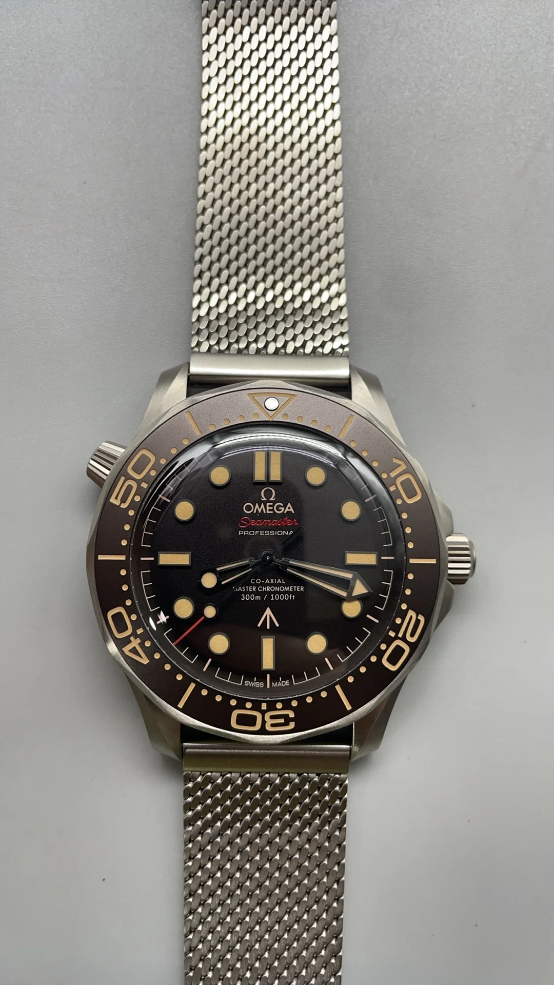 VSF, titanium, Flawless 007, New Movement, New Strap — photographed off the sweep