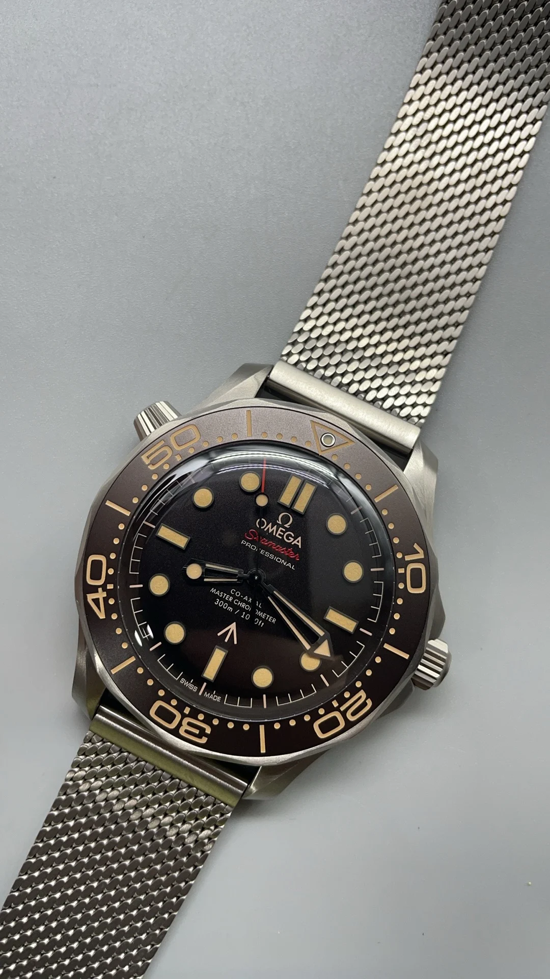 VSF, titanium, Flawless 007, New Movement, New Strap — photographed off the sweep