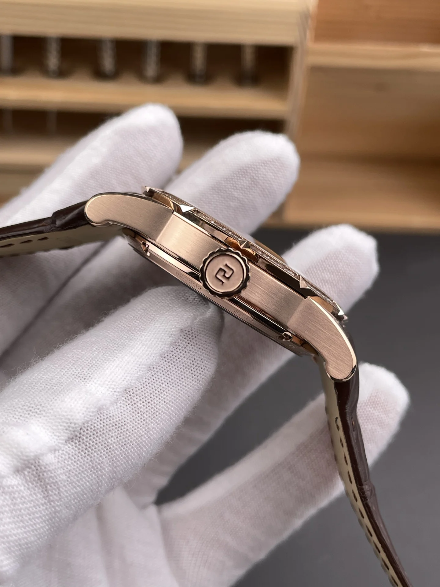 YS Roger Dubuis King Collection Rose Gold Diamond Set Bezel /45mm — photographed off the sweep